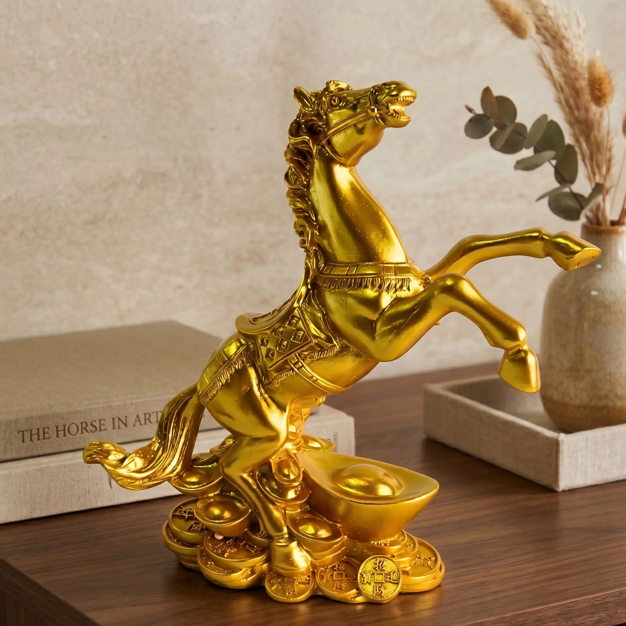 Golden Horse With Wealth Pot And Gold Ingot