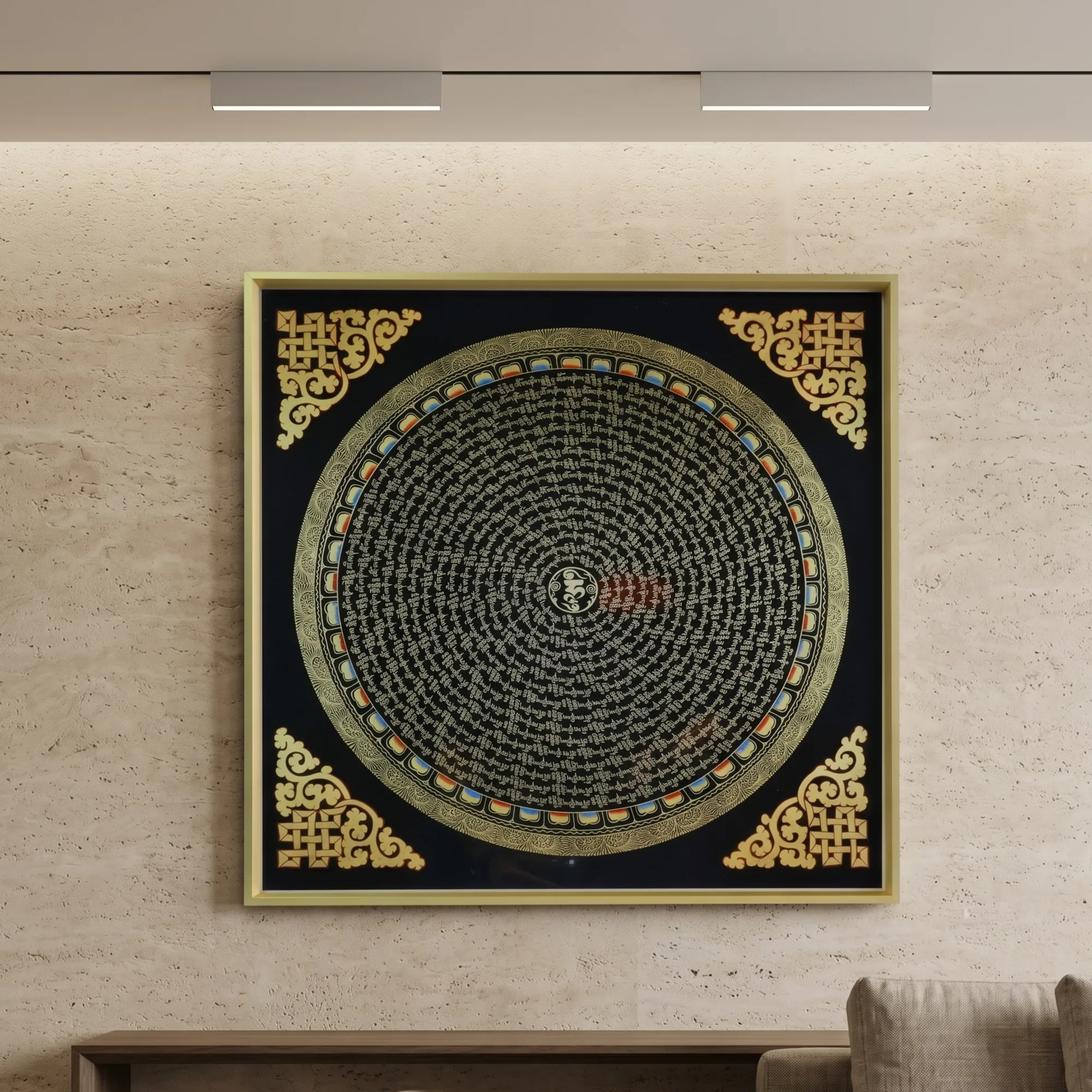Om Mantra Mandala Tibetan Thangka Frame