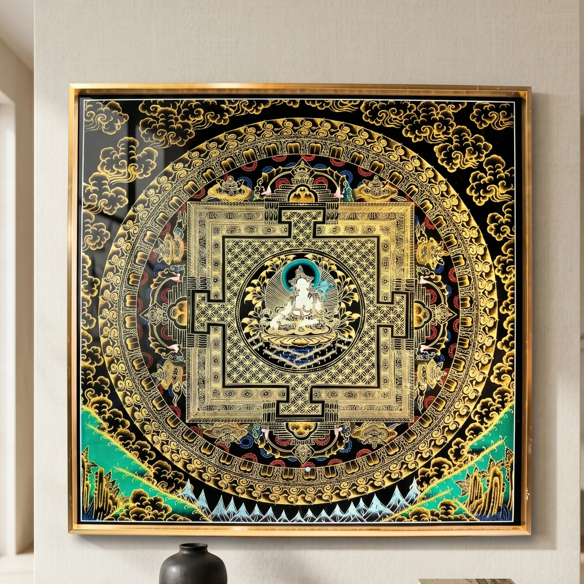 Original White Tara Mandala Tibetan Thangka Frame