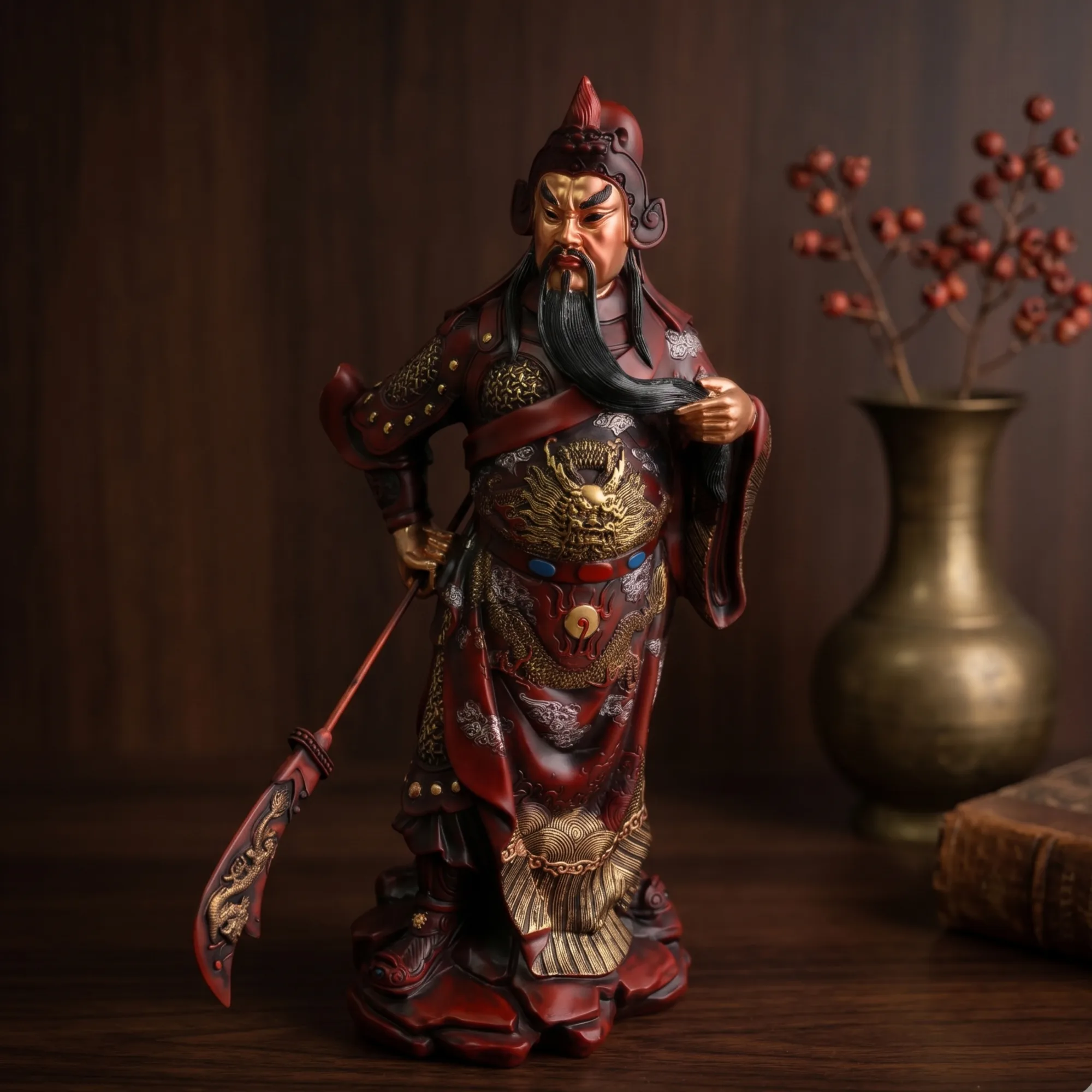 Standing Guan Gong Statue Red