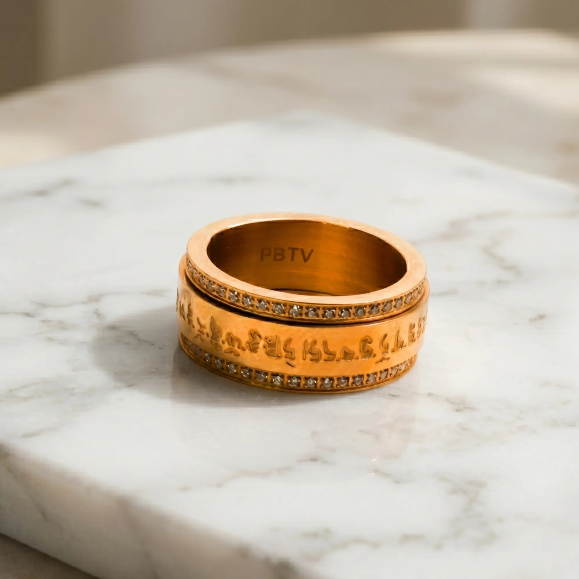 Wish Granting Mantra Rose Gold Ring with 8 Auspicious Symbols