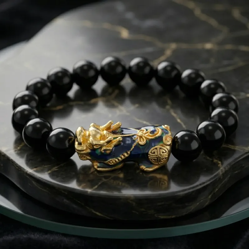 Feng Shui Pi Xiu Black Agate Beads Bracelet