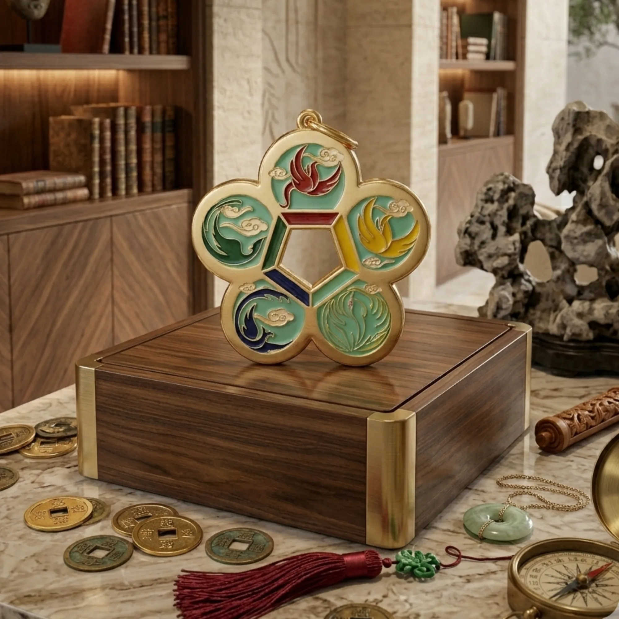 Five Phoenix Plum Blossom Coin Amulet