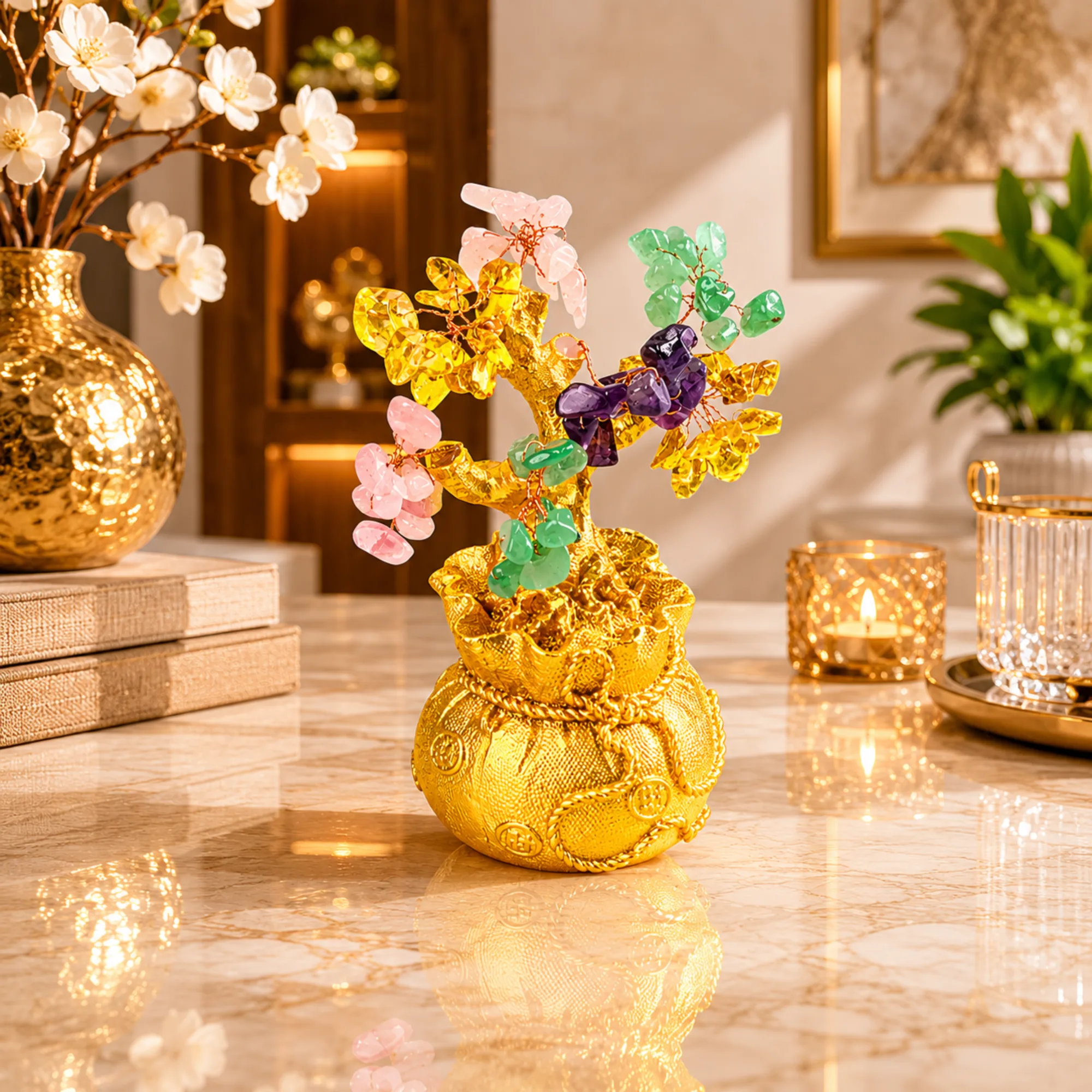 Natural Multi-Color Crystal Money Tree  12CM