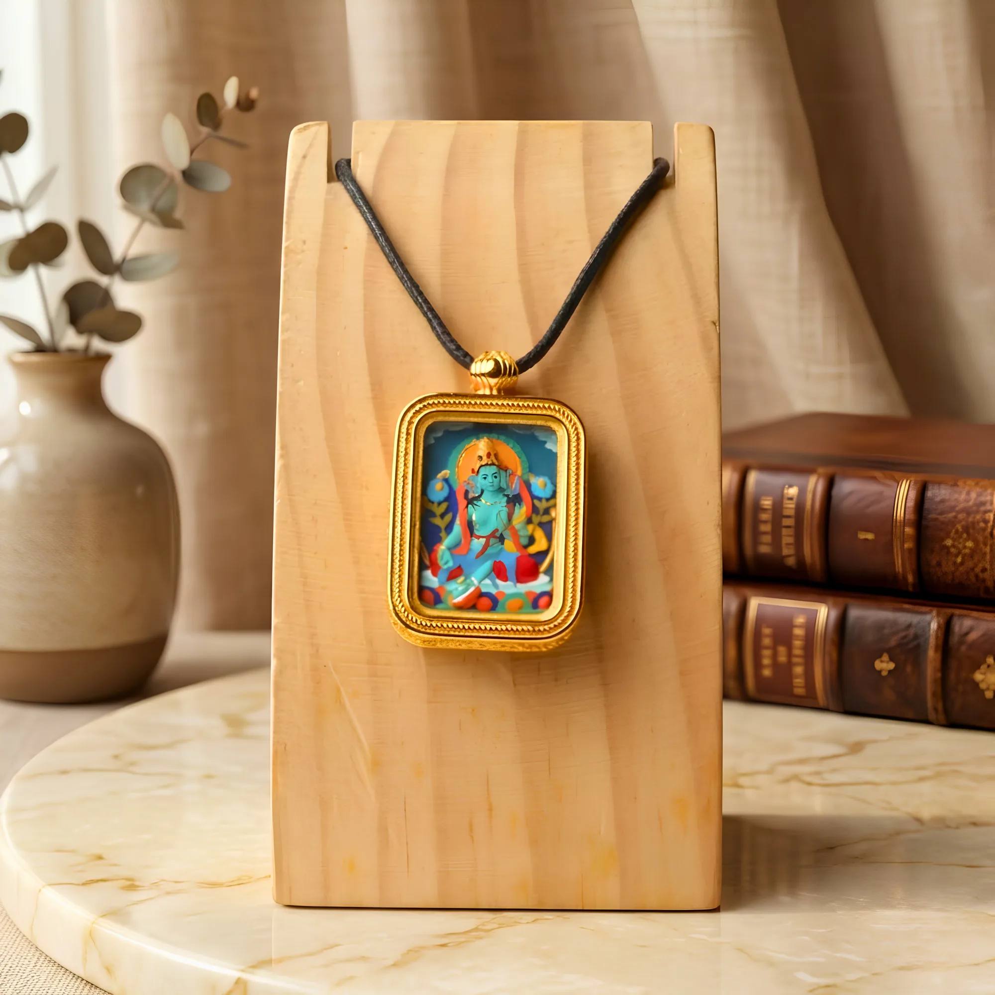 Four Armed Avalokiteshvara Hand-Painted Thangka Pendant