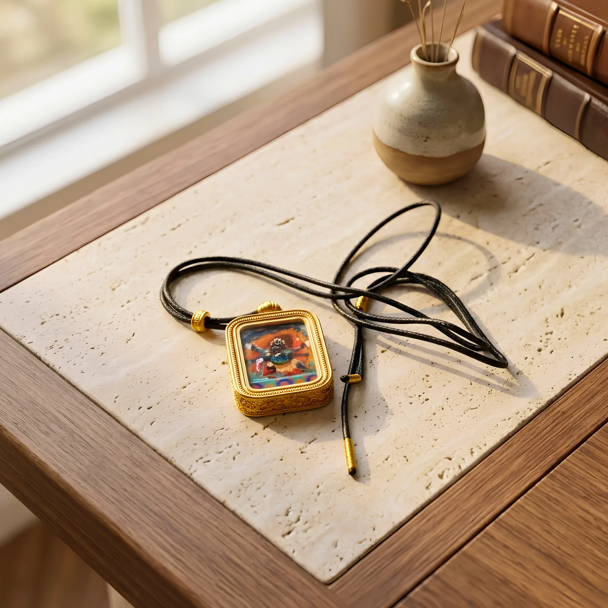 Mahakala Hand-Painted Thangka Pendant