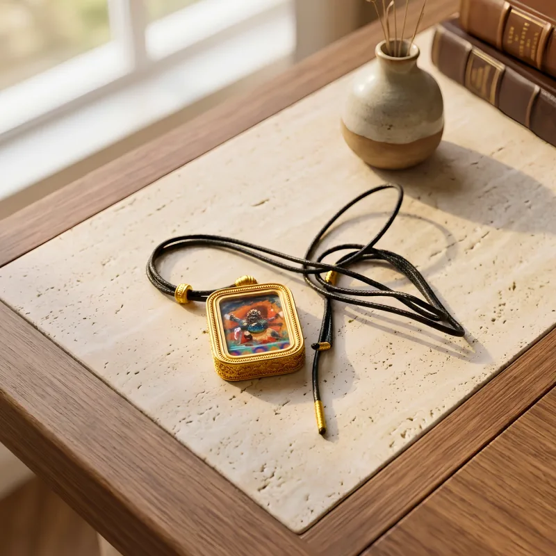 Mahakala Hand-Painted Thangka Pendant