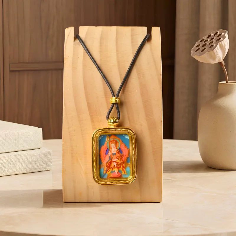 Ksiddigarbha Hand-Painted Thangka Amulet Pendant