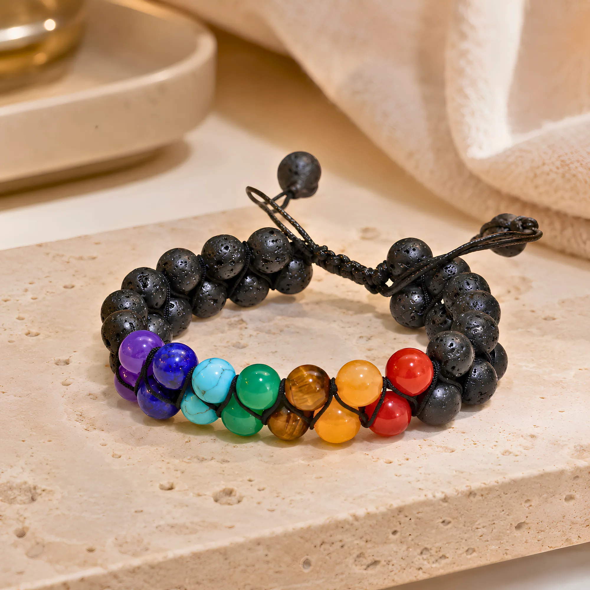 Handmade 7 Chakra Lava Stone Braided Bracelet