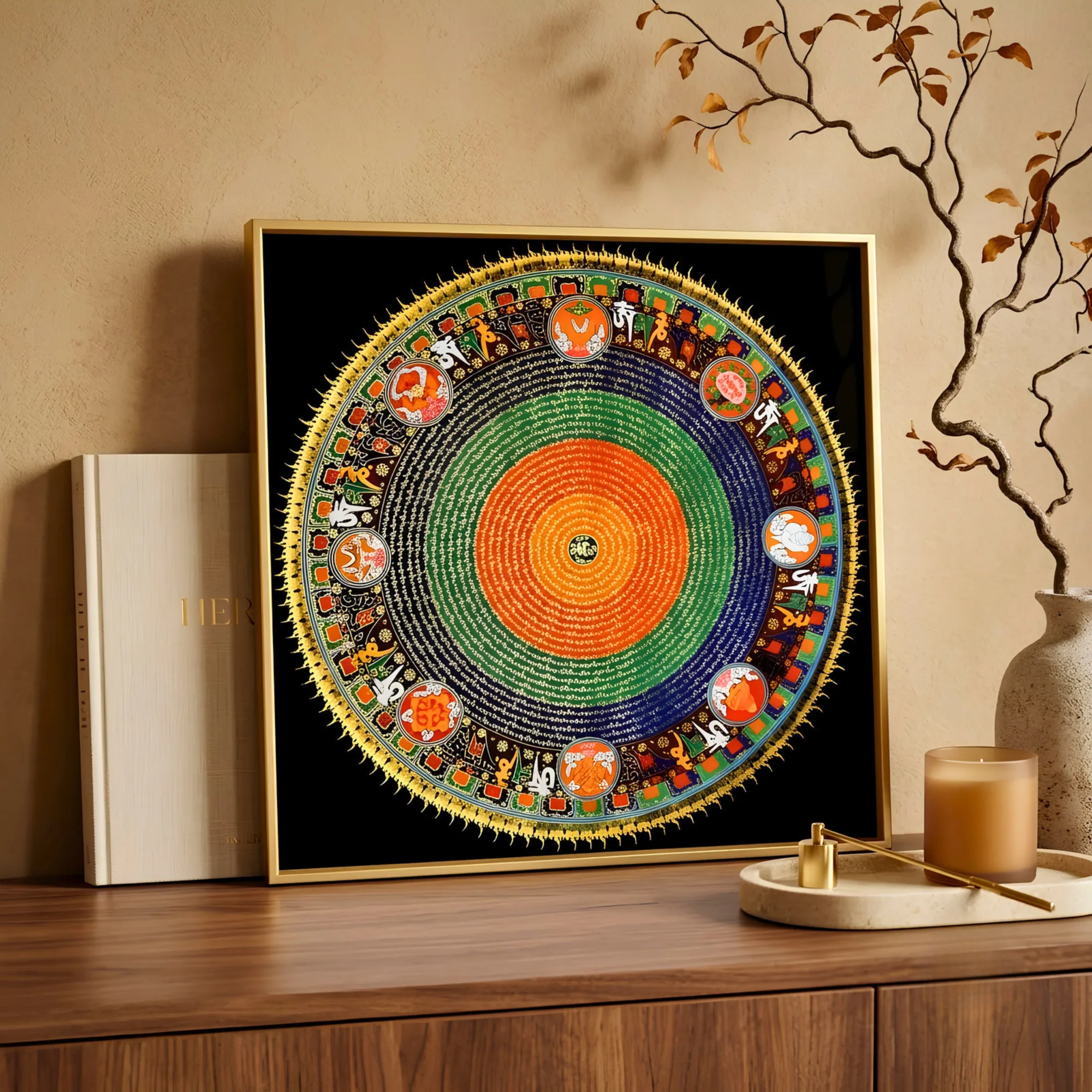 8 Auspicious Om Hum Mantra Mandala Tibetan Thangka Frame