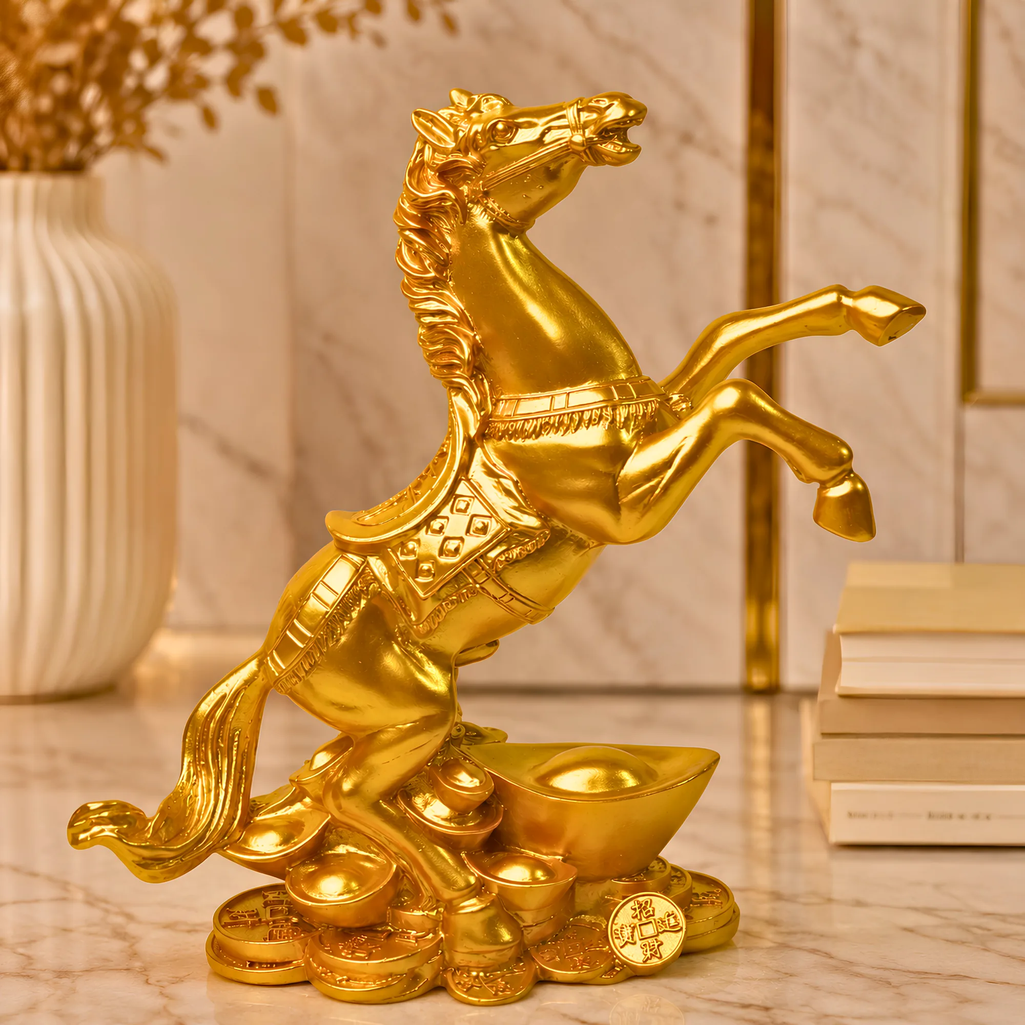 Golden Horse With Wealth Pot And Gold Ingot