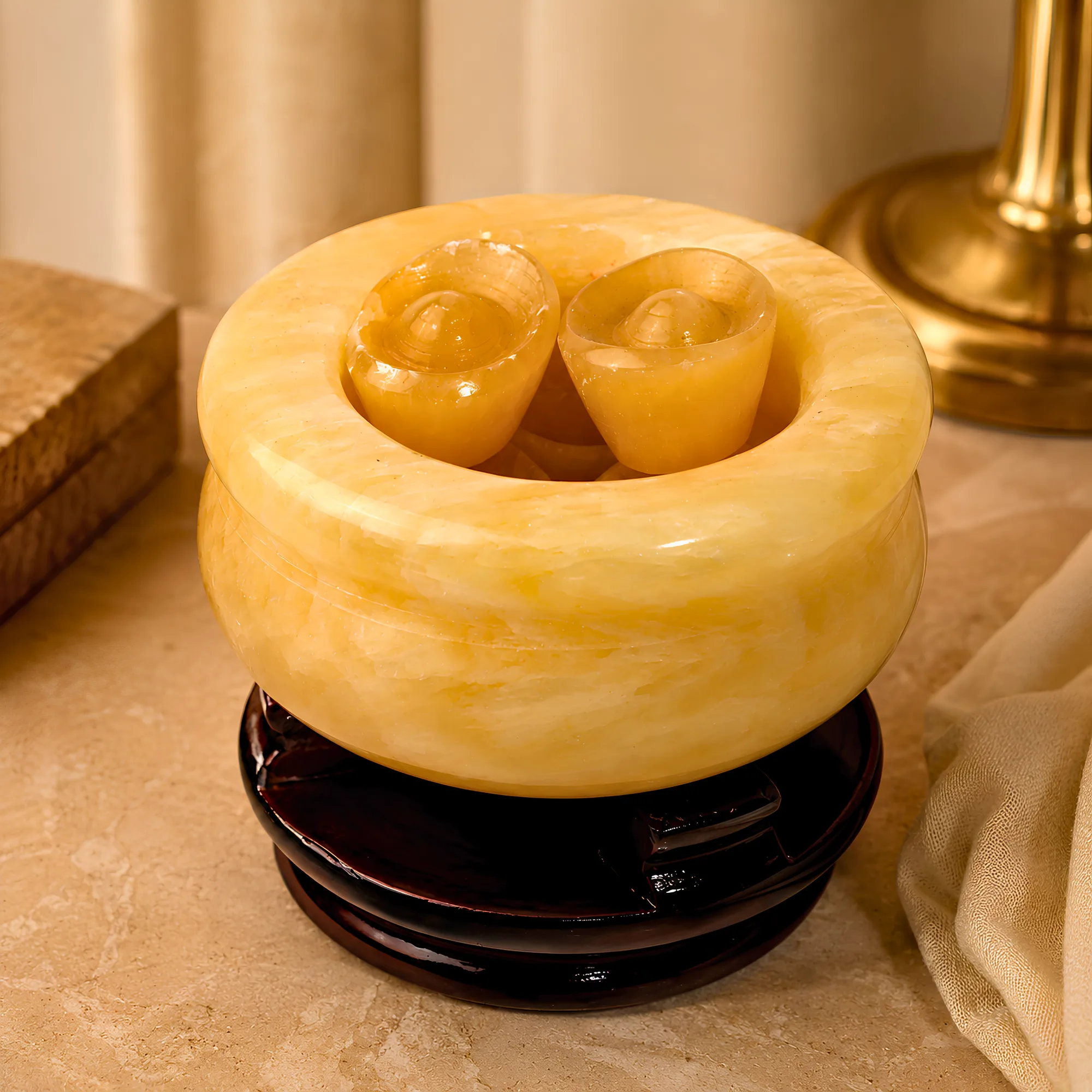 Yellow Jade Wealth Pot with Ingot