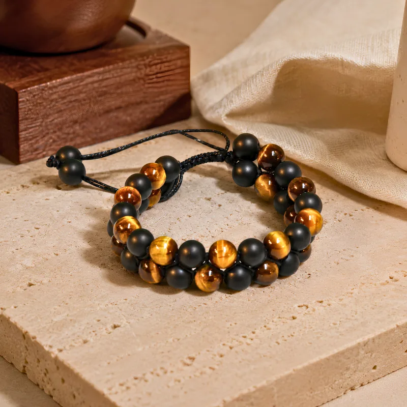 Handmade Matte Black Onyx and Tiger’s Eye Braided Bracelet