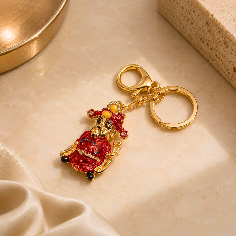 God of Wealth with Ingots Rhinestones Keychain