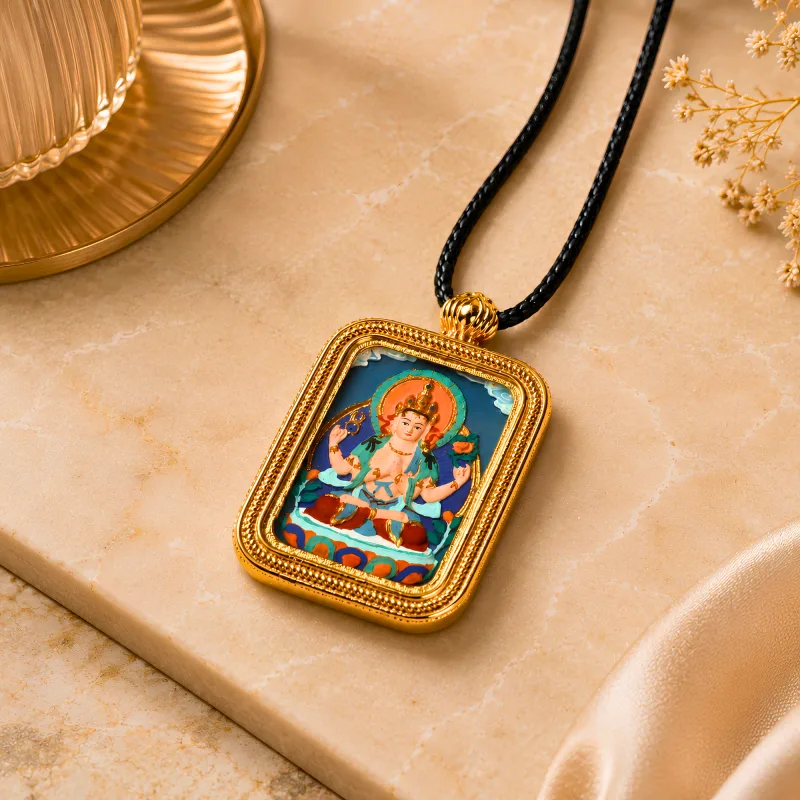Green Tara Hand-Painted Thangka Pendant