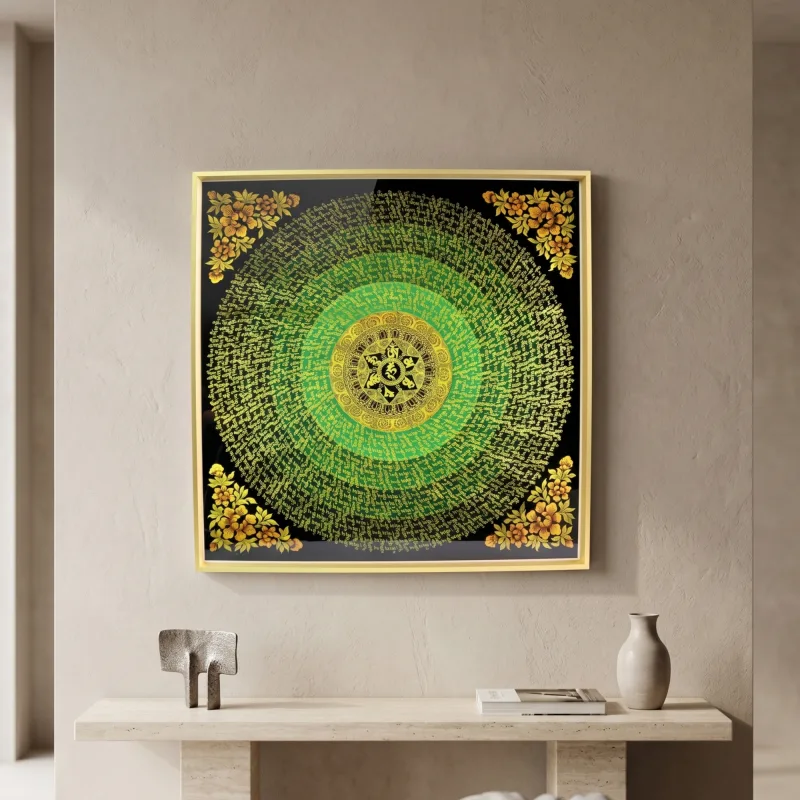 Flower Om Hum Mantra Mandala Large Tibetan Thangka Frame