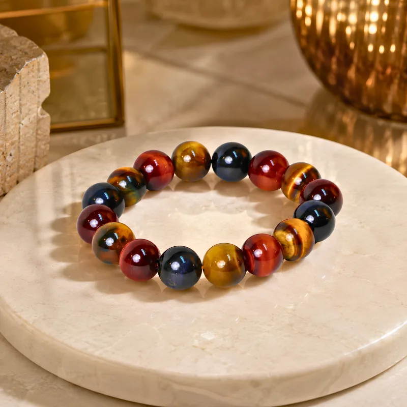 Natural Tri-Color Tiger’s Eye Beads Bracelet