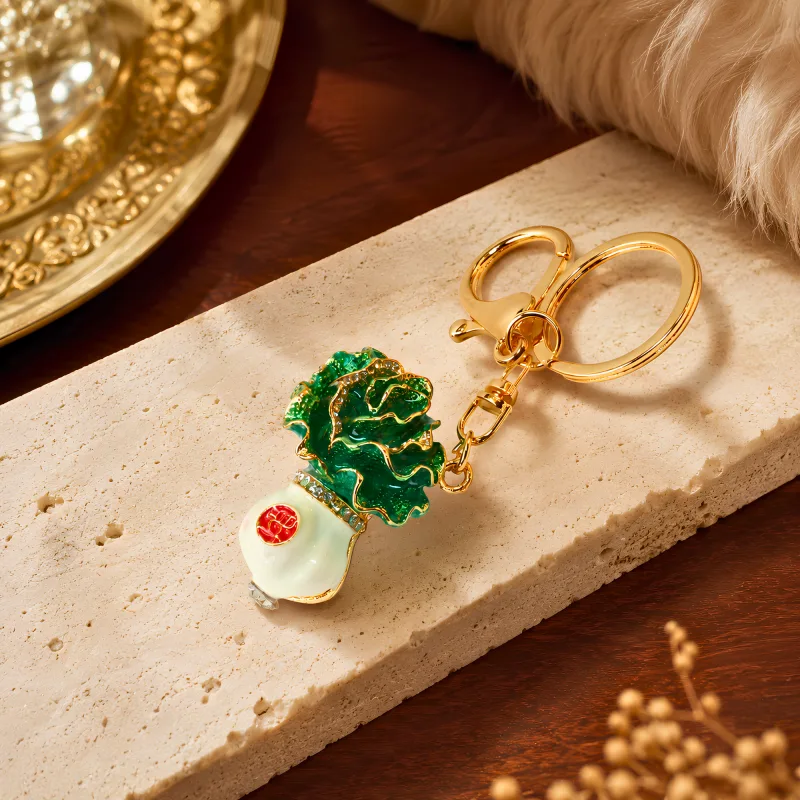 Auspicious Pak Choy Rhinestones Keychain