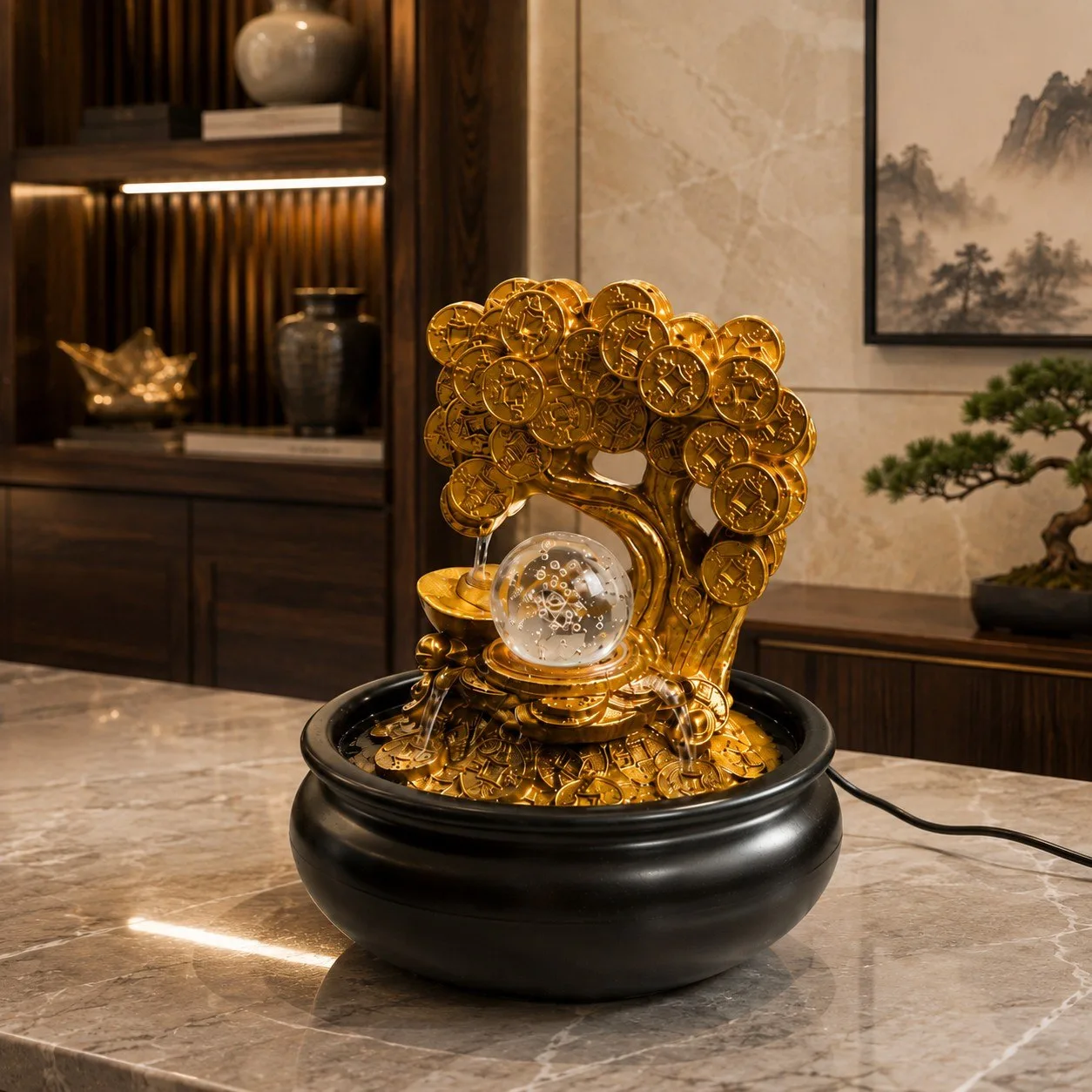 Money Tree Water Fountain With Led Light