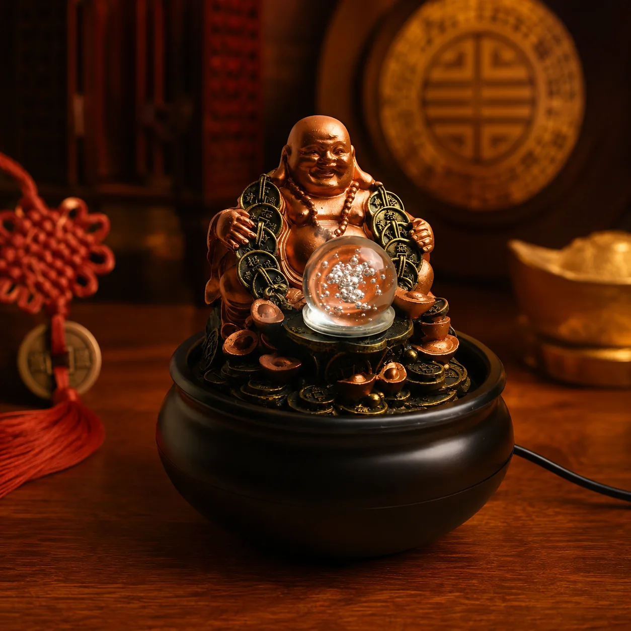 Laughing Buddha Water Fountain With Led Light
